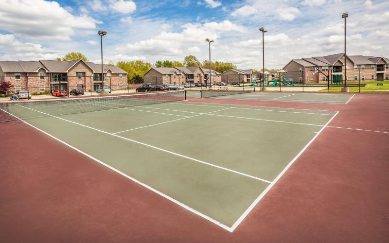 a red and green tennis court
